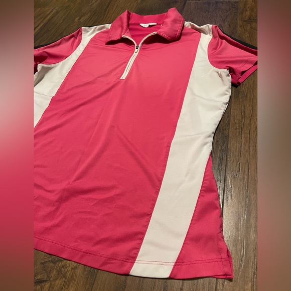 Callaway pink & white zippered v neck golfing shirt Large - Picture 2 of 5